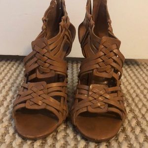 Tory Burch tan wedges, size 8